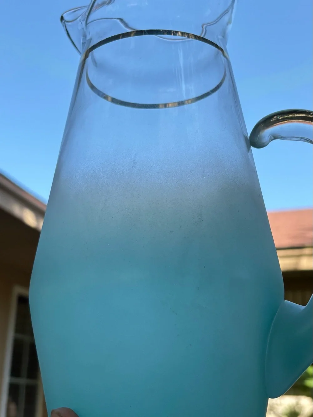 Vintage Ombre Glass Pitcher and 6-Tumbler Set with Gold Trim - Blue/Pink/Green